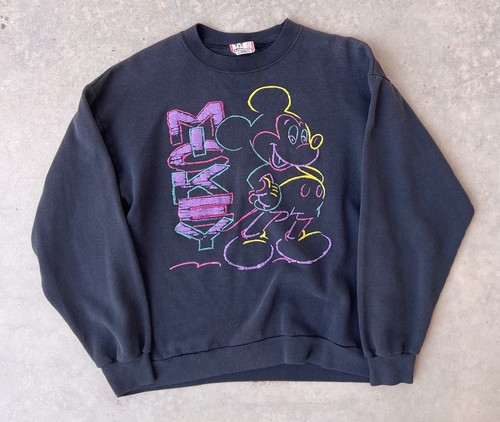 Vintage Mickey Mouse Sweatshirt Large 80s 90s Neon Drawing Disney Designs