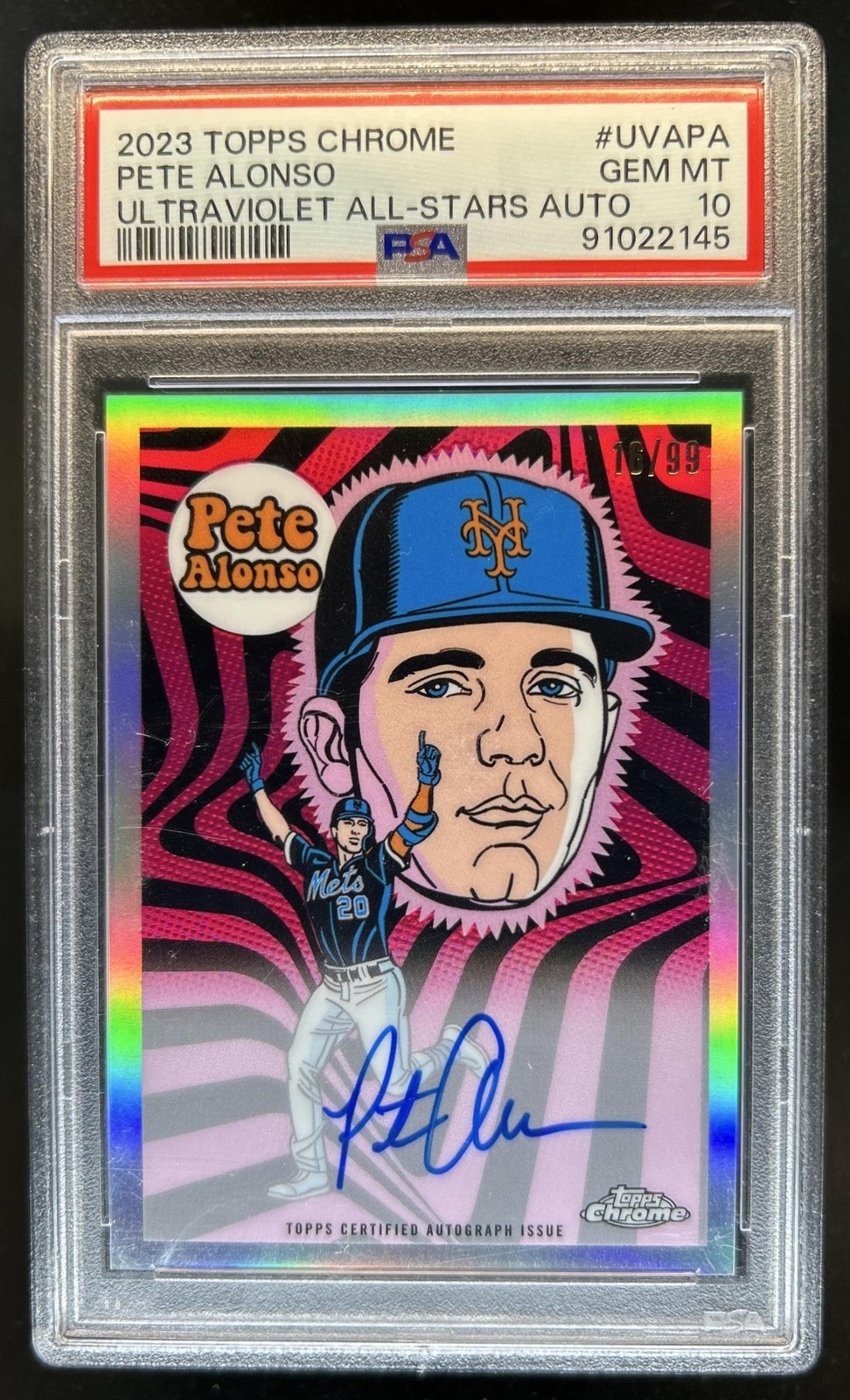 2023 Topps Chrome Pete Alonso Ultraviolet All-Stars Auto #/99 Mets PSA 10