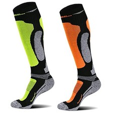 Merino Wool Ski Socks for Cold Weather Large 2 Pairs/Neon orange/Neon green