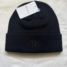 Lululemon Warm Revelation Beanie Black Logo Winter Hat One Size 56cm NWT
