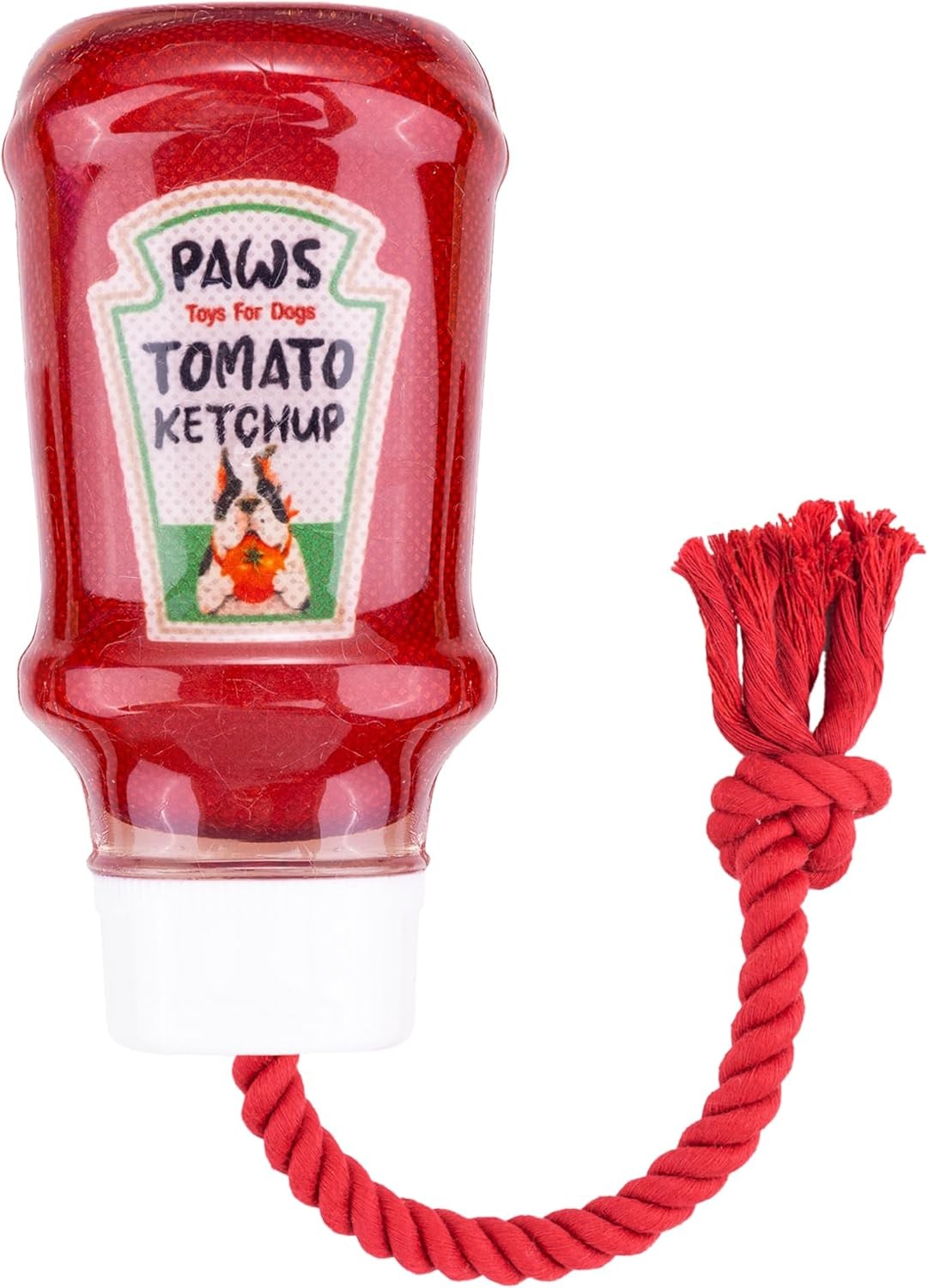 Fuzzl TPR Ketchup Bottle Rubber Dog Toy with Rope – Durable Chew & Tug Toy fo