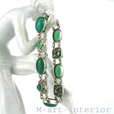 Silber Armband, Chrysopras Cabochons, Bernard Instone Style Bracelet, Birmingham