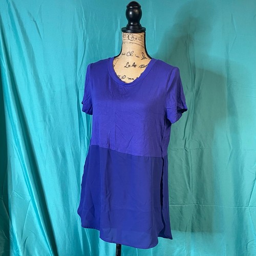 Mossimo Womens T Shirt Blue Medium Tunic Round Neck Short Sleeve Back Zip - Picture 2 of 15
