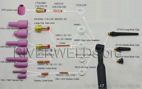 TIG Gas Lens Back Cap Collet Body Kit Fit QQ300 PTA DB SR WP 17 18 26 Torch 67pk - Afbeelding 12 van 12