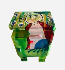 Comodino Mobiletto Anni 60 Dipinto a Mano Tecnica Mista Su Legno Underground Pop