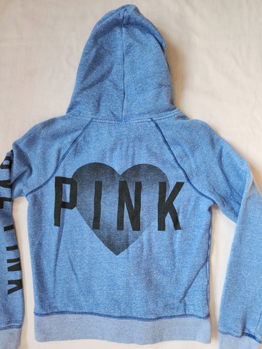 VS PINK Love Pink Blue Zip Up Hooded Jacket Women's / Junior's Size Medium. - Picture 11 of 18