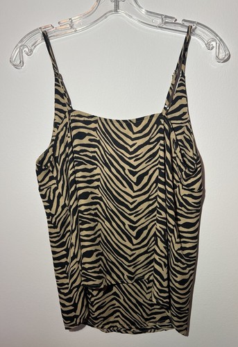 Camicia a guscio marrone stampa animale Banana Republic canotta scorrevole senza maniche Med - Foto 4 di 4