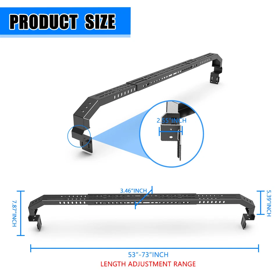 1Piar Adjustable Black Low Profile Truck Bed Rack Cross Bar Fits ALL Size Trucks - Изображение 4 из 4