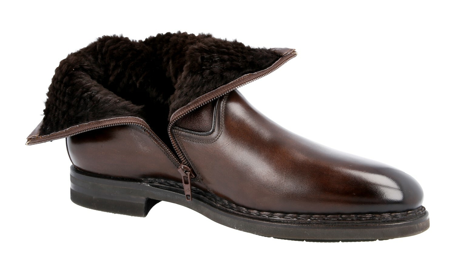 SANTONI Leather RABBIT FUR Velatura Ankle Boots Shoes Goodyear - 8.5 42.5 image 10