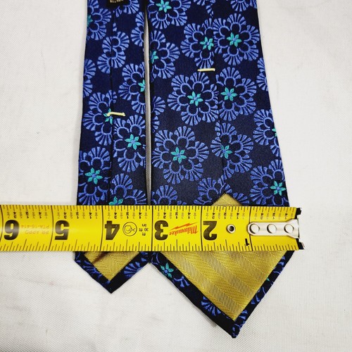 Allen Edmonds Men's Classic Necktie Blue Floral Gold Handcrafted 100% Silk USA - Picture 11 of 14