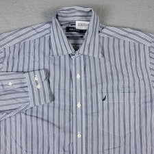 Nautica Shirt Mens Large Blue Striped Casual Button Up Long Sleeve