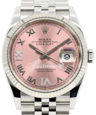 Rolex Datejust 36 White Gold Steel Pink Roman Pave Diamond Jubilee 126234 NEW