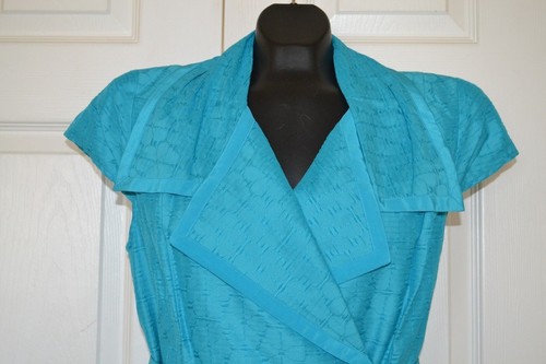 NWT $295 size 0 ETCETERA VINTAGE BLUE SILK COTTON BELTED WRAP DRESS - Picture 4 of 5