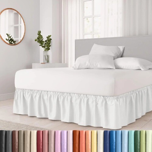 Wrap Around Dust Ruffle Bed Skirt- Easy Fit Elastic Strap Pleated Wrinkle Free - Picture 25 of 33