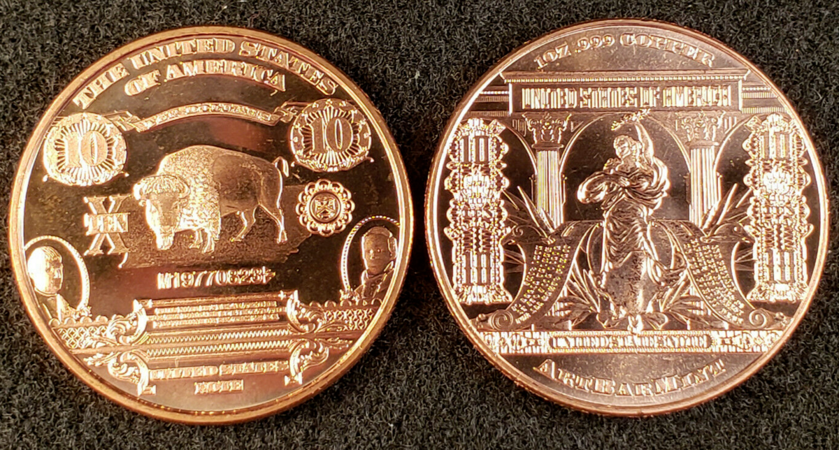 1 oz Copper Round - Bison Note $10 - Made in the U.S.A.