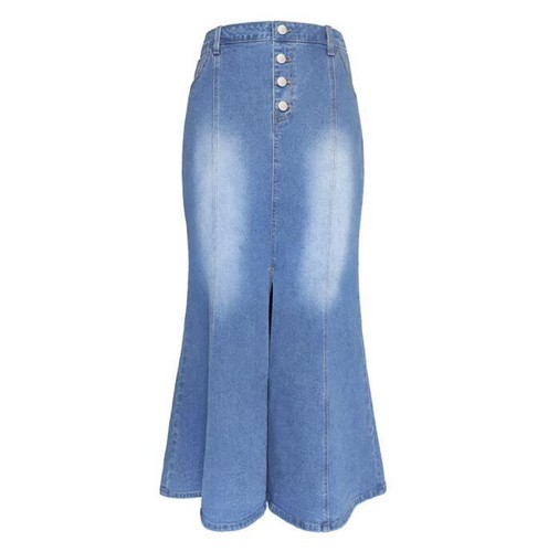 Gonna a sirena denim lavato donna 2024 moda vita alta spacco fianchi confezione 4860 - Foto 5 di 7
