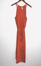Ann Taylor Loft Flounce Tie Front Halter Midi Dress Orange Coral Stretchy Sz L