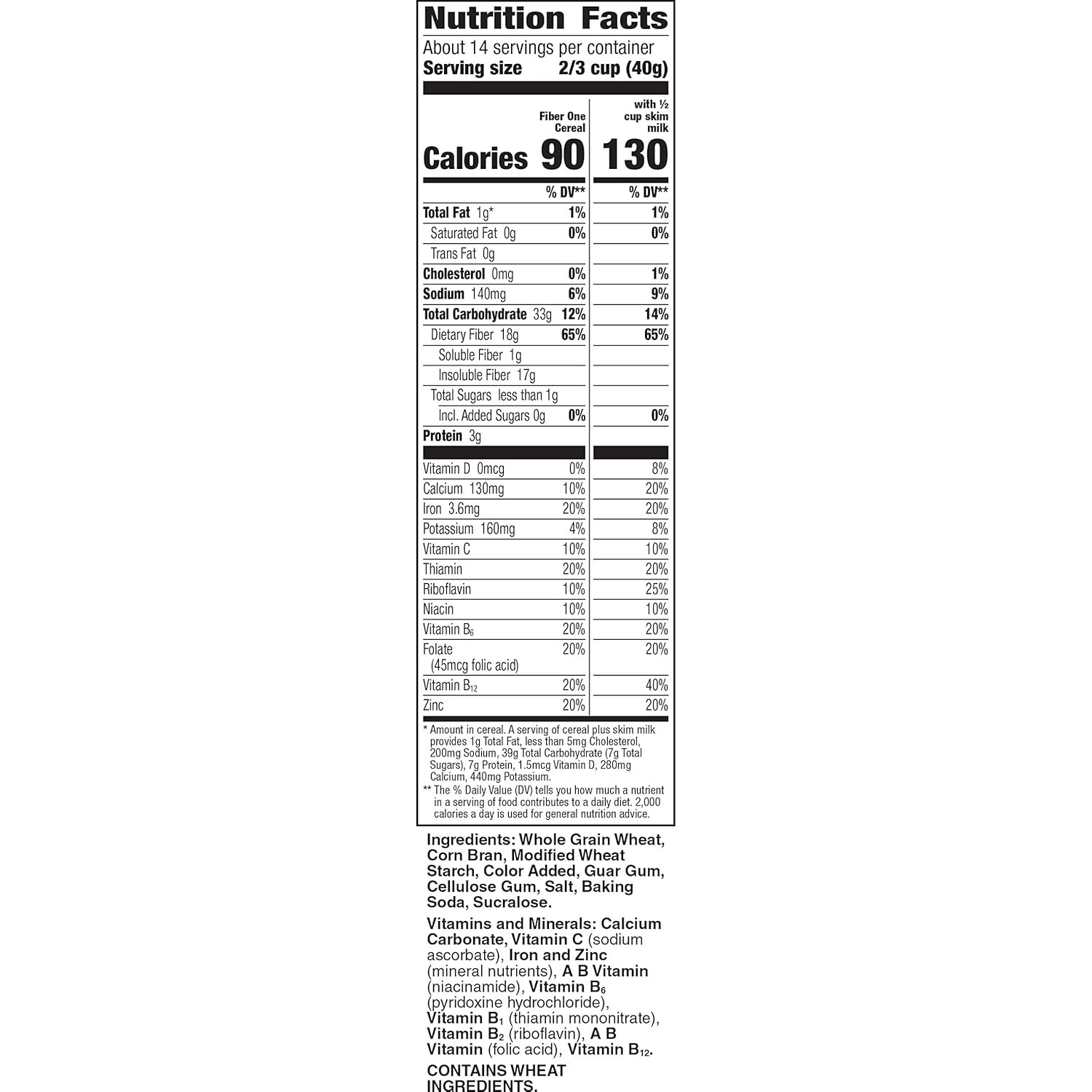 Fiber One Cereal, Original Bran, High Fiber Cereal Made with Whole Grain 19.6 oz