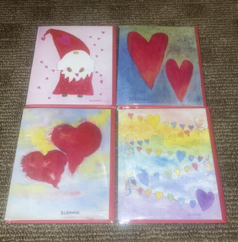 Lot de 4 cartes d'artiste aquarelle aquarelle vierge Valentin, Coeurs, Anniversaire dans une boîte - Photo 1/11