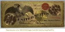 1863 $100 Black Eagle Reproduction Gold Foil Bill FREE SHIPPING! USA SELLER!