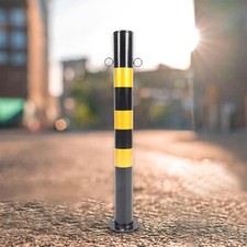 Bollard Post Black and Yellow 75cm H Protection Metal Sturdy Accessories Parking