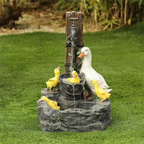LuxenHome Polyresin Duck Family Bath Outdoor Fountain