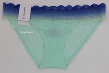 NWT Calvin Klein QD3838 "Micro" Low-rise Microfiber with Lace Bikini, Blue Ombre