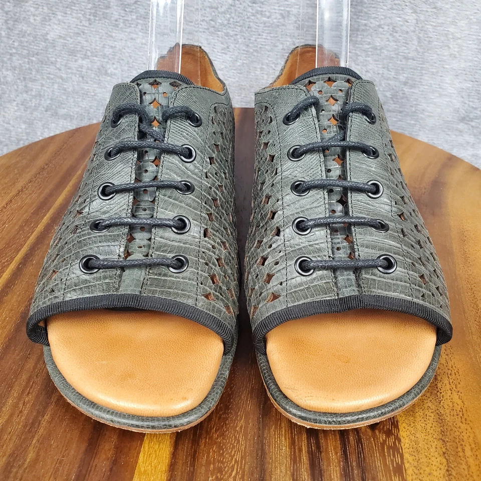 Gentle Souls Sandals Women's 8.5 Gray Leather Lace Up Laser Cut Open Toe Flats - Изображение 2 из 4