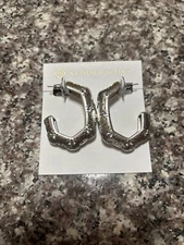 Kendra Scott Holland Vintage Silver Hoop Earrings in White Crystal NWT