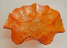 Vintage Fenton Carnival Glass Iridesent Marigold Stag And Holly 11? Footed Bowl