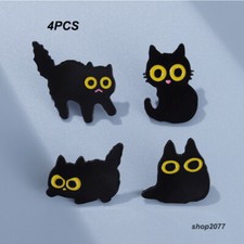 4PCS Cute Carton Black Cats Enamel Badge Pin Decoration Pins Bag Pins Cap Pins