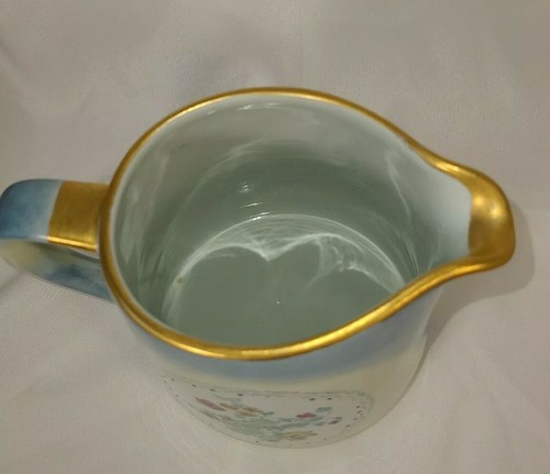 Vintage Arabia Pottery Blue Gold Floral Pitcher FA 075 Made in Finland 5” Tall - Picture 4 of 7
