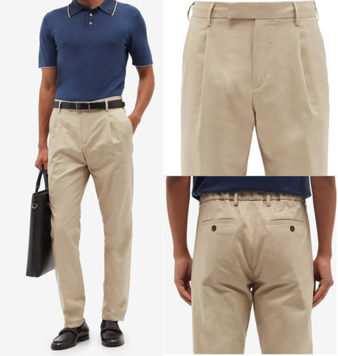 Dunhill, Dunhill Plissé Coton & Soie Dobby Trousers Single Pleat Pants Chino Hose Neuf S