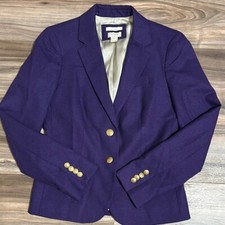 J Crew Womens Schoolboy Blazer Size 0 Purple Gold Crested Buttons Wool Blend
