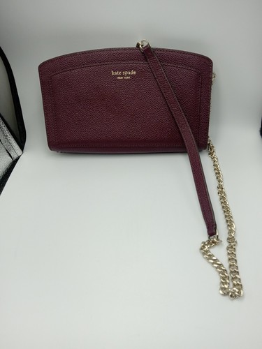 Kate Spade East West Deep Cherry Leather Crossbody Bag Spot Of Orange Inside.