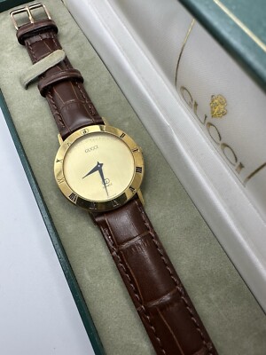 Vintage GUCCI Men's Watch 3000 M Gold Dial New Leather Strap Vintage GUCCI Men's Watch 3000 M Gold Dial New Leather Strap