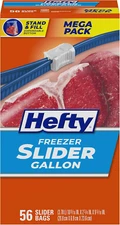 Hefty Slider Freezer Kitchen Storage Bags, Gallon Size, 56 Count