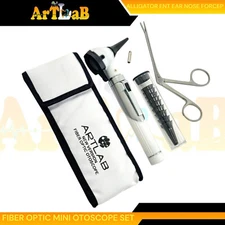 FIBER OPTIC Otoscope Examination LED Diagnostic ENT SET +1BULB+ALLIGATOR FCP-WHT