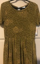 LuLaRoe Amelia Dress Shimmer Gold Roses 🌹  XL 18/20 16/18 Texture Pocket Zipper