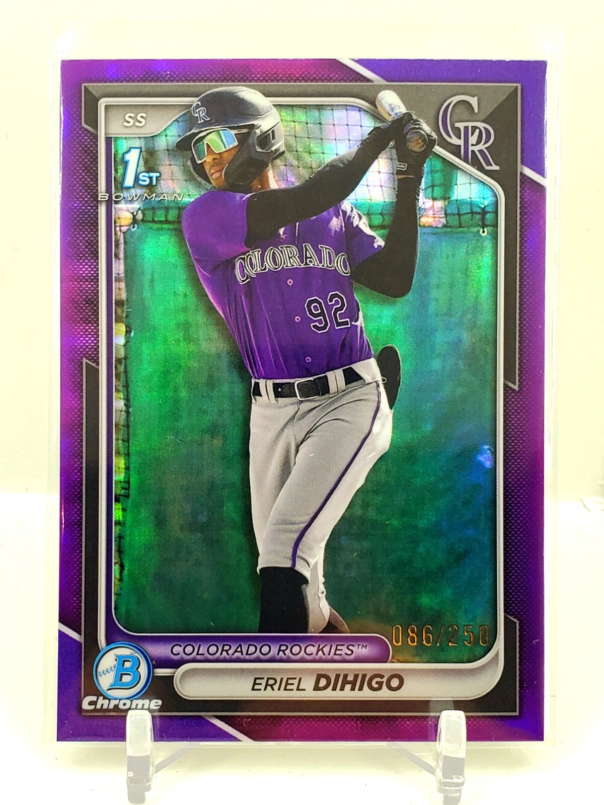 2024 Bowman Chrome 1st Eriel Dihigo Purple Refractor 86/250 Rockies ROOKIE RC