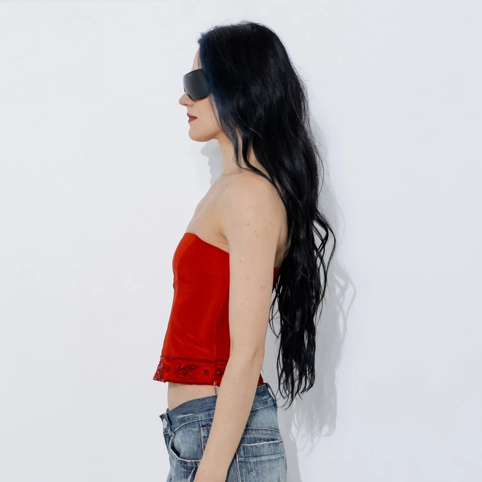 Винтажный Y2K Jones бисером и вышитый корсет без бретелек топ в любви красный - Изображение 2 из 4