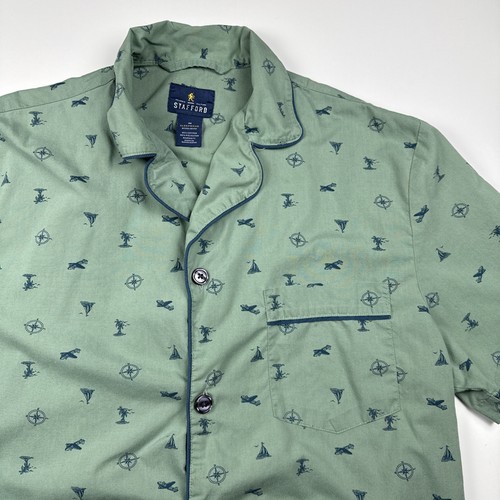 Camisa para dormir Stafford verde con estampado náutico manga corta abotonada para hombre M - Imagen 6 de 8