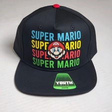Nintendo Super Mario Black Graphic Snapback Hat Youth One Size Fits Most NWT   