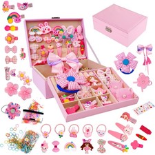 Hair Set with Jewelry - Hair Clips, Barrettes, Ties, Bows for Girls Ages 3-12