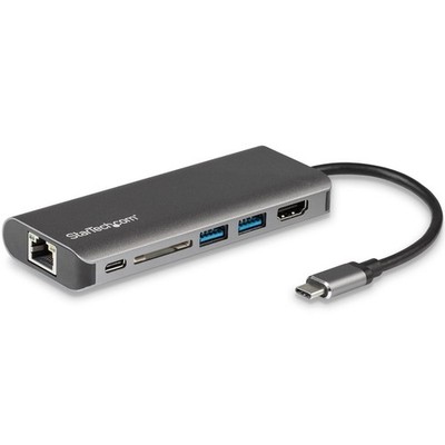 StarTech USB-C Multiport Mini Travel Dock Adapter with 4K HDMI, Gray and Black