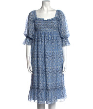 ANNA SUI Smocked Ruffled FLORAL Silk Blend Dress Small