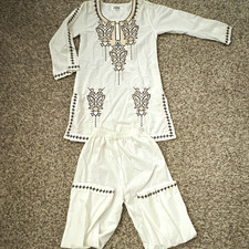 ASA Girls White Embroidered Salwar Kameez Kurta  Pants Set Size 12