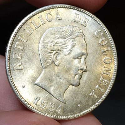 1934 Colombia 50 Centavos - Nice High Grade Lustrous Example