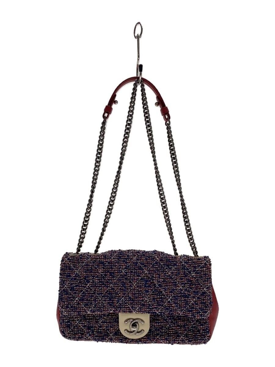 CHANEL Navy Tweed Matelassé Single Flap Shoulder Bag
