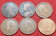 6 DIFFERENT PORTAITS PENNIES BUN HEAD VICTORIA TO ELIZABETH II